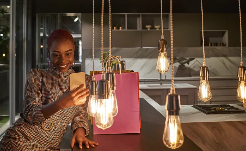 Modern Kitchen hanging light bulbs